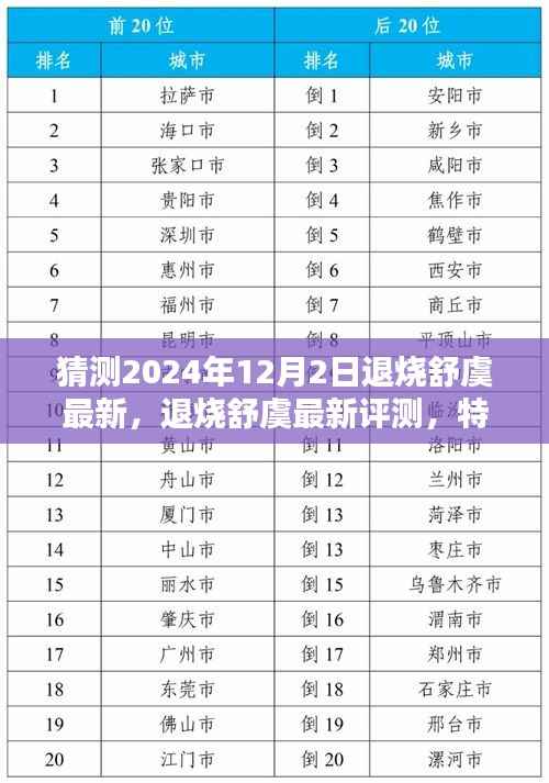 最新评测揭秘,退烧舒虞特性、用户体验与目标用户群体分析,预测未来于2024年12月2日